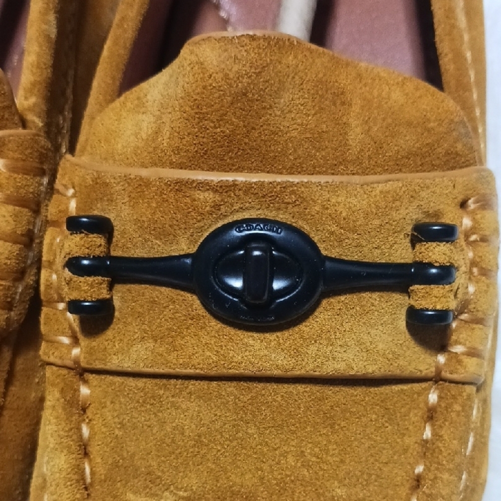 Mustard Suede Loafers with Black Buckle - Picture 3 of 7